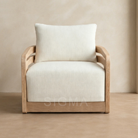Fauteuil d'extérieur individuel en teck massif de qualité supérieure, moderne, avec coussin à séchage rapide pour hôtel, patio, terrasse - Durable et résistant aux intempéries