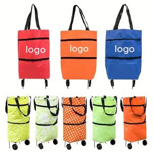 2 1 <b>Foldable</b> Shopping <b>Trolley</b> Wheels Oxford Fabric Collapsible Reusable Tote Bag Letter Pattern Die Cut Handle Shoulder - Product Image 1