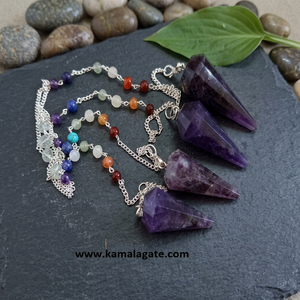 Kit de pendule en agate blanche naturelle polie en forme de goutte, fait main, avec 7 perles de cristal des chakras pour la guérison Reiki et la radiesthésie - Product Image 2