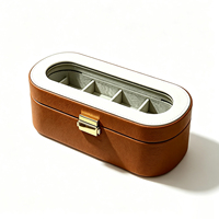 Boîte à montre ovale de luxe en cuir avec fenêtre transparente, quincaillerie métallique dorée, doublure en velours, fermeture à verrou, étui de voyage portable pour montre