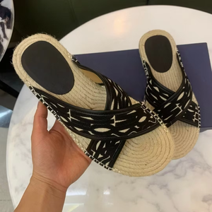 Top Luxury Designer Men's Casual Cross-Strap Espadrille for Slippers Woven Genuine Leather Anti-Slip <b>Platform</b> Breathable Lining - Product Image 1