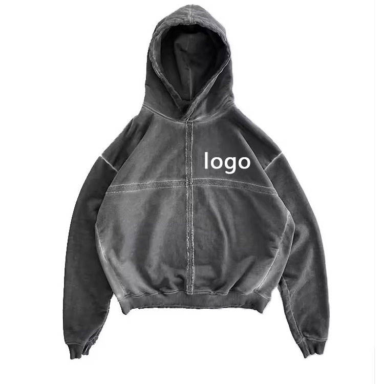 Custom Men'shoodies Cut and Sew Garments Acid Wash Distressed Hoodies Cover Stitching Hoodie Custom Oversized Hoodies