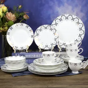 New arrival 20 pieces fine bone china heavy golden fancy shining designs factory direct supply cheap price dinner set