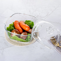 Bol à soupe en verre résistant aux hautes températures, adapté au micro-ondes, avec couvercle et doubles poignées, couleur ambre, bol à nouilles, à riz, à salade, 1000 ml