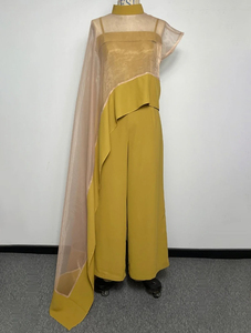 Nouvelle Collection Printemps 2026 – Ensemble Élégant 2 Pièces : Gilet Asymétrique en Gaze et Combinaison Ample à Jambes Larges pour Soirées et Cérémonies Féminines - Product Image 3