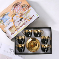 Ensemble de table à café en céramique et porcelaine moderne de luxe européen avec 6 tasses et soucoupes, boîte cadeau, capacité de 90 ml, forme irrégulière