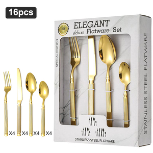 Set di <span class=keywords><strong>posate</strong></span> di lusso moderne in acciaio inossidabile, 16/24 pezzi, finitura a specchio dorata, per banchetti, spedizione rapida - Product Image 1