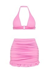 Costume da bagno OEM personalizzabile rosa dolce con anello all'americana, set bikini con minigonna a balze, copricostume sexy, micro costume da bagno, abbigliamento da spiaggia per ragazze - Product Image 5