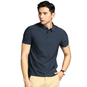 OEM Customized Logo Design Polo Silk Short-sleeved Men's Nylon-spandex Seamless Elastic Solid Color Thin <b>Collar</b> <b>T</b>-<b>shirt</b> Men - Product Image 1