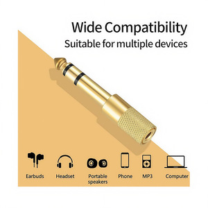 Adaptador de audio de 6,35mm a 3,5mm, conector macho a hembra de doble canal para auriculares y micrófono, convertidor de enchufe chapado en oro - Product Image 4