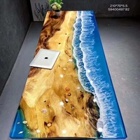 Table basse rectangulaire en bois et résine époxy bleu rivière, noyer massif ultra transparent