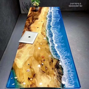 Mesa de centro Rectangular de madera epoxi y resina de nogal, bloque individual Ultra transparente, color azul - Product Image 2