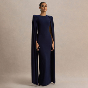 Vestido de noche de color liso con cuello redondo y chal plisado, ajustado, elegante y largo para banquetes y fiestas. - Product Image 4