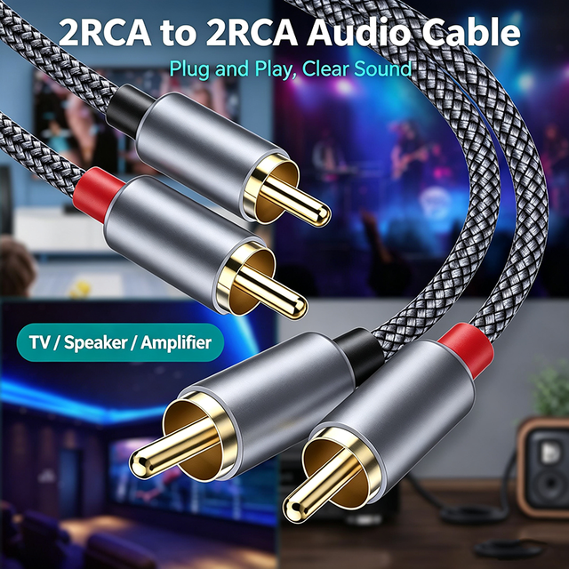 Lossless Stereo 2rca Interconnect Cable 24k Gold Plated Anti-Noise Rca Wire for Monitor Projector CD Player Hifi Audiophile