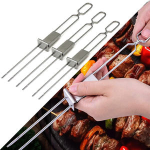 Brochetas Kabob de 13 pulgadas, doble tenedor, brochetas de barbacoa de Metal para asar a la parrilla, brocheta plana de acero inoxidable con deslizador - Product Image 3