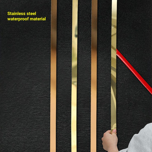 Bande de lignes décoratives plates auto-adhésives pour miroir de 1m Autocollant mural en acier inoxydable doré pour étude de mur de fond Bande de bordure de plafond - Product Image 2