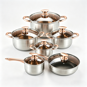 Set di <span class=keywords><strong>Pentole</strong></span> FLEY in Acciaio Inox 12 Pezzi, Manici Placcati Oro, Fondo a 5 Strati, Coperchi in Vetro, Pentola per Zuppa, Pentolino per Latte, Padella, Utensili da Cucina - Product Image 4