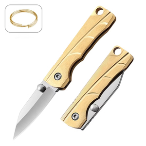 Mini couteau spécial porte-clés en acier inoxydable Couteau pliant portable d'autodéfense d'extérieur Manche en laiton EDC Lame droite DIY OEM - Product Image 1