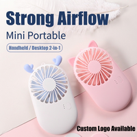 Mini ventilateur portable USB rechargeable avec antenne en forme de cœur, ventilateur de bureau portatif à 3 vitesses, faible bruit pour un usage quotidien
