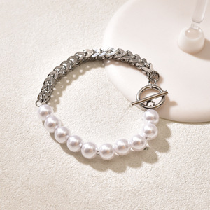 <span class=keywords><strong>Bracciale</strong></span> Classico in Acciaio Inossidabile Placcato Oro 18K <span class=keywords><strong>con</strong></span> Catena a <span class=keywords><strong>Volpe</strong></span> e Chiusura OT, Bracciali <span class=keywords><strong>con</strong></span> Perle Anti-Ossidazione per Donne e Ragazze - Product Image 4