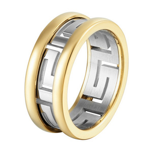 Anello in Acciaio Inossidabile 316L Bicolore con Motivo a Chiave Greca, Impermeabile e Antiossidante, per Uomo e Donna, Unisex - Product Image 1