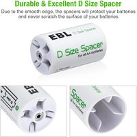 Adaptateurs de piles EBL taille D, convertisseur d'entreposage de piles AA en taille D, à utiliser avec des piles AA rechargeables - Lot de 4