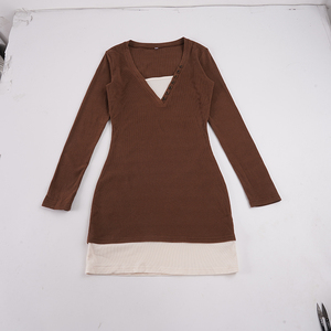 Vestido Casual de Otoño-Invierno para Mujer, Estilo Vintage, Cuello en V, Bloques de Color, Corte Ajustado, Cintura Ajustada, Elegante y Versátil - Product Image 6