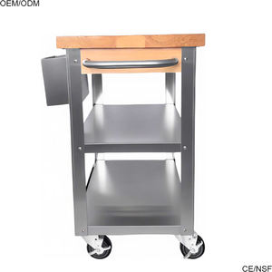 รถเข็นครัวเคลื่อนที่แบบสองชั้น สแตนเลส แข็งแรง ทนทาน ทันสมัย ใช้งานได้หลากหลาย พร้อมท็อปไม้จริง - Product Image 4