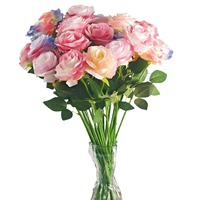 Fleurs artificielles de style Ins, fausses fleurs en dégradé bleu glace, bouquet de roses en soie pour salon, décoration de mariage, etc.