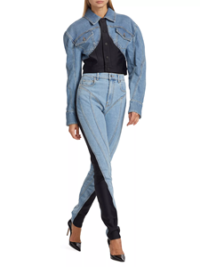 Pantalon skinny en denim de créateur de mode pour femmes personnalisé pantalon patchwork serré pour filles sexy jeans deux tons pour femmes - Product Image 2