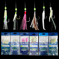 Kit de montages Sabiki lumineux mixtes pour eau salée, avec plumes de maquereau, peau de poisson, tête d'anguille, flasher et leurres appâtés