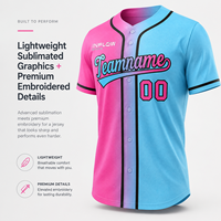 Maillot de baseball personnalisé en gros, manches courtes, boutons sur le devant, impression du nom et du numéro de l'équipe, couleur dégradée, pour adultes