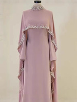 Robe Abaya pour femmes musulmanes de style luxueux, en mélange de polyester et de coton, couleur unie, avec col diamanté et ensemble de capes