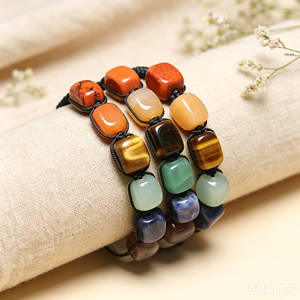 กำไลข้อมือหินธรรมชาติรูปทรงสี่เหลี่ยมผืนผ้าแบบถักปรับได้ กำไลหินบำบัดแบบถัก ขายส่งตามสั่ง - Product Image 2