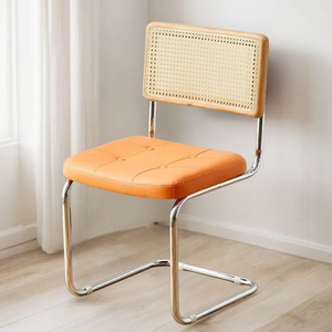<span class=keywords><strong>Silla</strong></span> de Comedor Cantilever Moderna de Mediados de Siglo, Estilo <span class=keywords><strong>Cesca</strong></span>, con Estructura Tubular Cromada, Respaldo de Mimbre y Asiento de Cuero para Hogar o Restaurante - Product Image 4