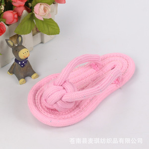 Pet Cotton Rope Slipper Toy For Dogs Teeth Cleaning Chew Toy <b>Candy</b> Colored Woven Rope Dog Toy - Product Image 3
