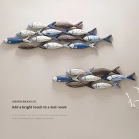 Décoration murale en bois suspendue en forme de poisson 3D créative méditerranéenne pour la maison et les restaurants, ornement suspendu fait à la main