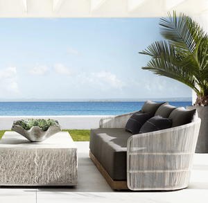 Muebles de Jardín Modernos y Elegantes que Combinan Materiales Contrastantes, Juego de Sofás de Madera de Teca Maciza con Cordón - Product Image 1