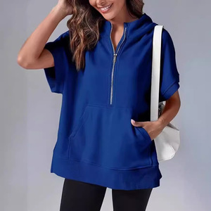 Sweat à capuche pour femme à manches courtes, marque privée, printemps-été, streetwear, vêtement d'extérieur, logo par transfert thermique - Product Image 3