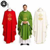 Chasuble de prêtre catholique verte, brodée avec croix IHS à bords dorés, style châle liturgique pour la messe, robe religieuse