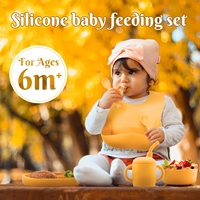 Ensemble de vaisselle pour bébé en silicone sans BPA avec ventouse, comprenant bavoirs, bols, assiettes, fourchettes et cuillères, de qualité alimentaire, en coffret cadeau