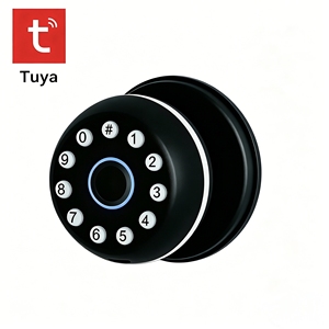 Tuya Smart Aluminum Alloy Fingerprint Round Door Knob, Keyless Entry Tubular Handle for Bedroom & Apartment Doors - Product Image 1