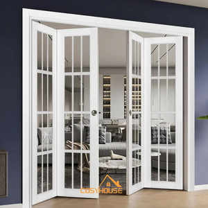 <span class=keywords><strong>Porte</strong></span> intérieure <span class=keywords><strong>coulissante</strong></span> française à 4 panneaux blanche avec grilles en verre, design moderne de séparateur de pièce pour appartement, salon et maison - Product Image 5