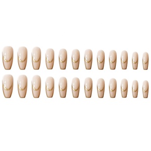 24 <span class=keywords><strong>Uñas</strong></span> Postizas Artificiales Color <span class=keywords><strong>Rosa</strong></span> Nude <span class=keywords><strong>con</strong></span> Rayas Doradas, <span class=keywords><strong>Uñas</strong></span> Postizas Removibles Sin Costuras, Reutilizables, de Cobertura Completa - Product Image 5