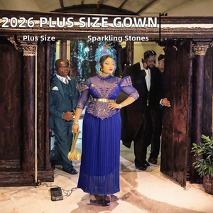 2026 New KYMY African Plus Size Floral Breathable Spandex <b>Rhinestone</b> Pleated Evening Gown Regular Sleeve High Waist <b>Dress</b> Women - Product Image 2