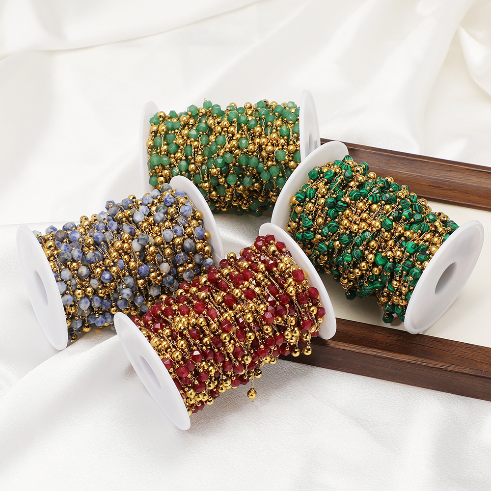 Popular Designs Stainless Steel Gold Plated Stone Bead Link Chains for Handmade Necklace Bracelet Making