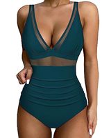 Zwempak met doorschijnende mesh inzet, bandeau, kruisbandjes achter, hoge taille, plus size, bescheiden dekking