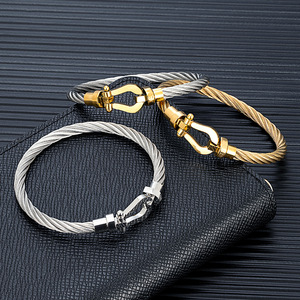 Stainless Steel Wire Rope <b>Bracelet</b> Horseshoe Magnetic Clasp Unisex Industrial Style <b>Bangle</b> Gold <b>Silver</b> Steel - Product Image 4
