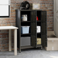 Armoire de rangement en acier vintage industrielle à 4 portes verrouillable avec finition foncée, armoire pour vêtements, bureau à domicile