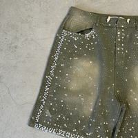 Fabricant de jorts sur mesure OEM ODM, jeans droits vintage pour hommes, ourlet rétro avec strass, shorts en denim street style estival